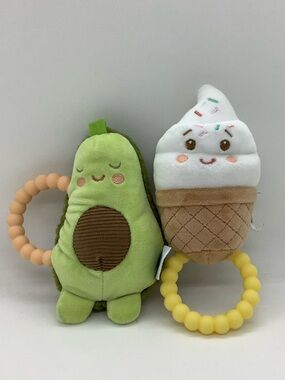 Mary Meyer Plush Avocado and Ice Cream Plush Rattle Teether Set of Two